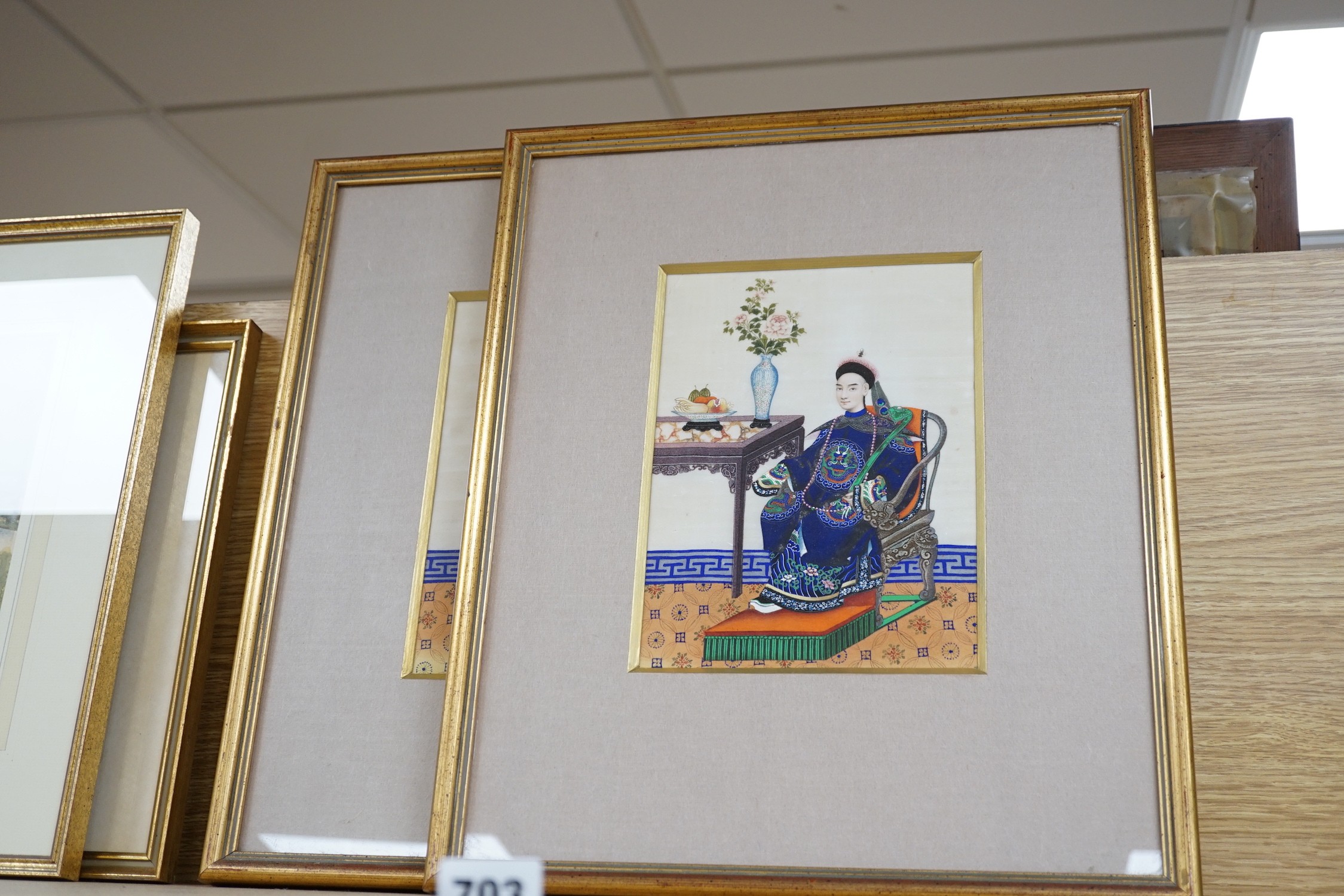 19th century Chinese School, pair of gouaches on pith paper, Studies of seated nobles, 22 x 16cm